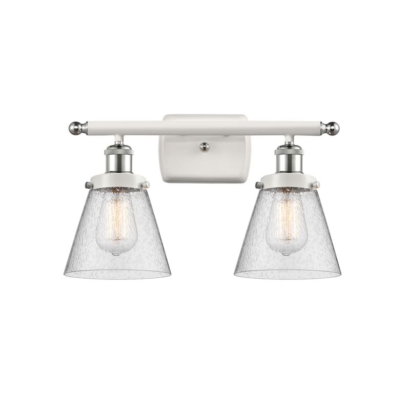 Innovations Lighting 916-2W-11-16 Cone Vanity Cone 2 Light 16" Wide - White and Polished Chrome / Seedy