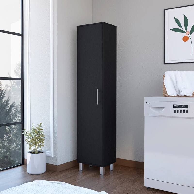 Laska 71" Tall 5-Shelves Storage Cabinet Broom Closet - N/A - Black