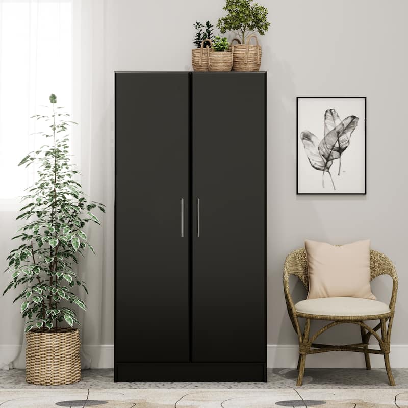 Prepac Elite Armoire Wardrobe Closet Cabinet with Hanging Rail - Black