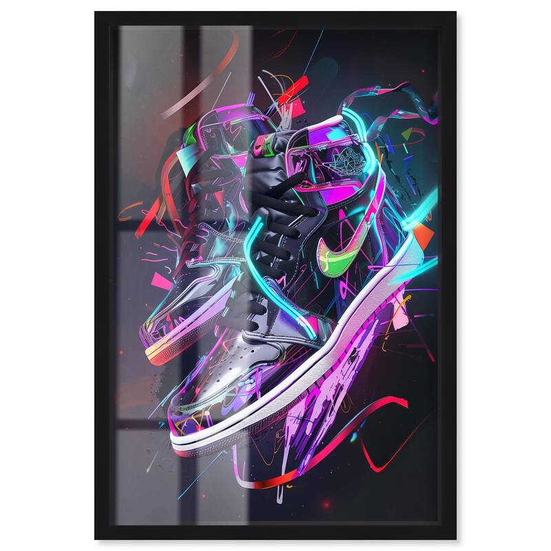 Neon Ribbons Sneakers Shadowbox by Art Remedy - Black - 36" x 54"