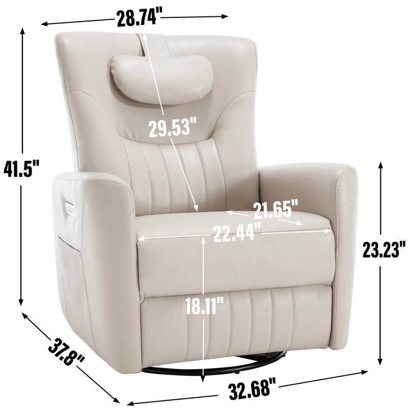 Beige Power Recliner with Swivel, Rocking Motion & Lumbar Pillow