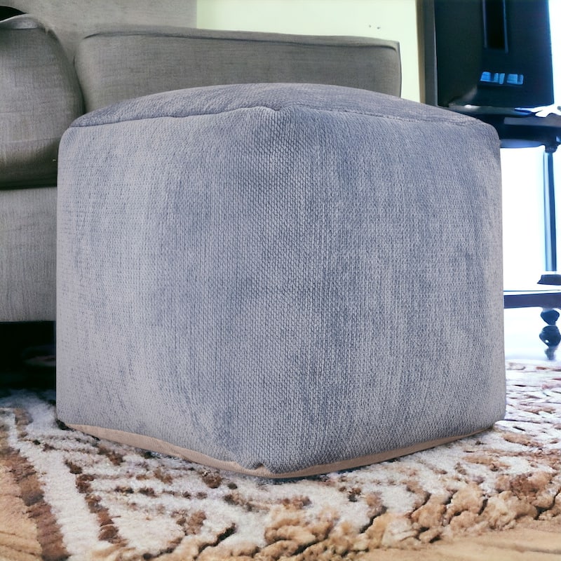 HomeRoots 18" Blue Chenille Cube Pouf Ottoman