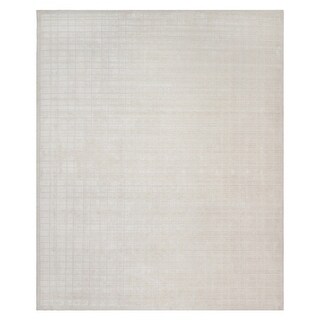 Shahbanu Rugs Chiffon Ivory, Modern Grid Pattern, Hand Loomed, Lush and ...