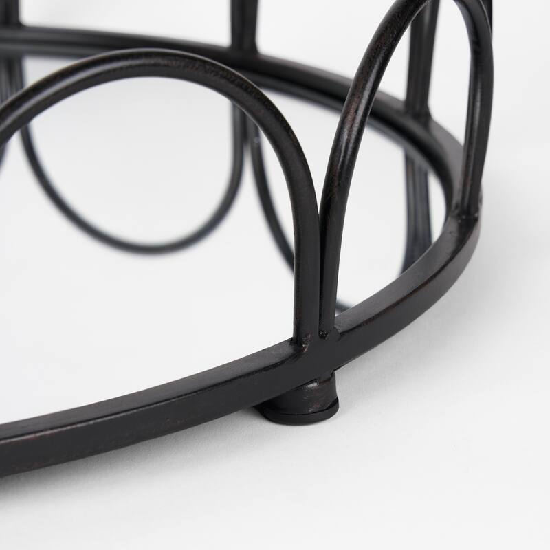 Lenore Round Metal/Mirror Tray Black (Set of 2) - 18.9L x 18.9W x 4.3H