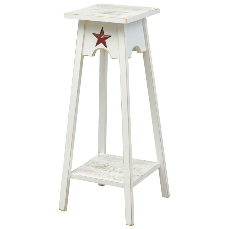 Country-Style Plant Stand with Rustic Star - Antique White