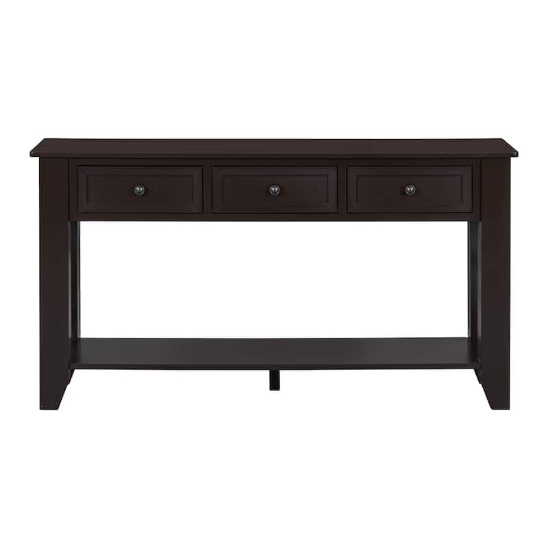 Roomfitters 55.4" Modern Console Table, Narrow Entryway Accent Table with Storage and Open Shelf, Hallway Sofa Table