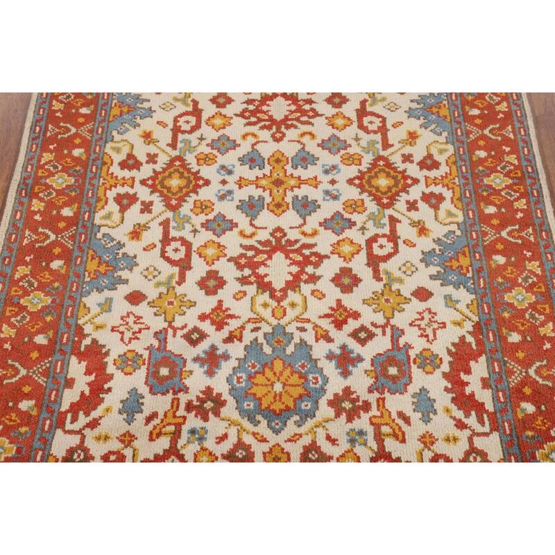 Beige / Ivory Oushak Oriental Accent Rug Hand-Knotted Wool Carpet - 4'0" X 5'11"