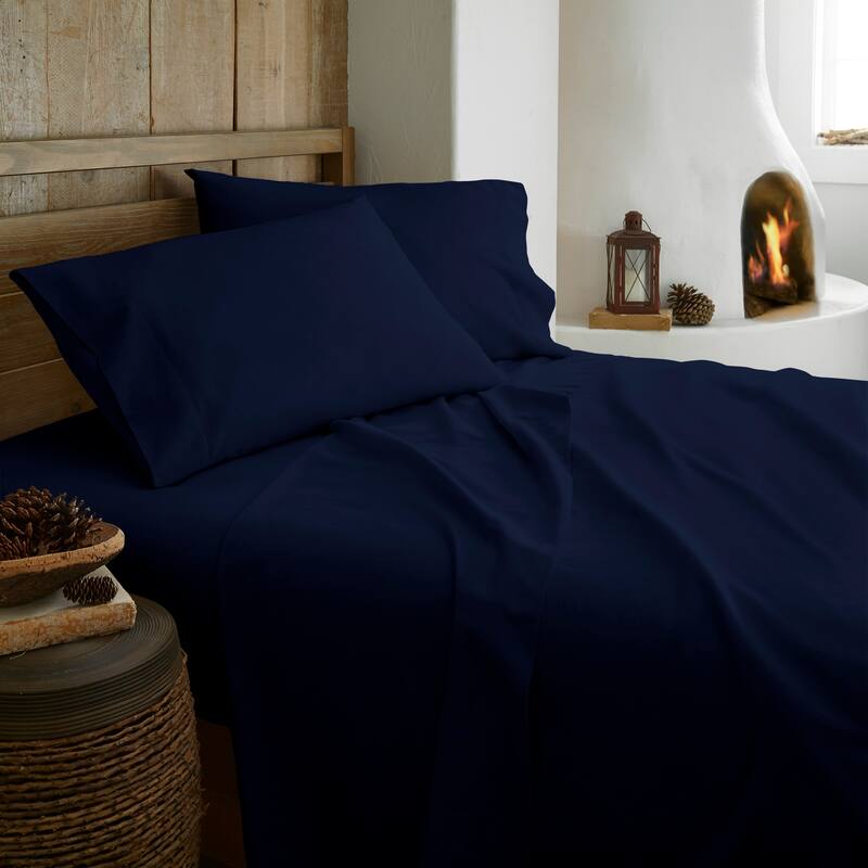 Organic Flannel Sheet Set - Navy - Queen