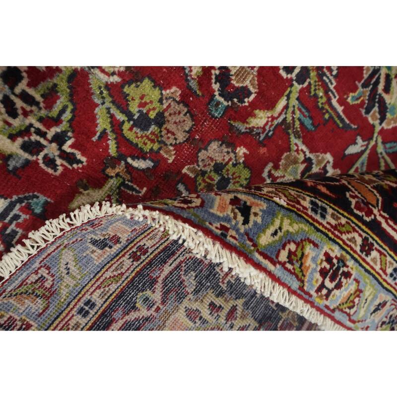 Hand Knotted Oriental 100% Wool Carpet Traditional Floral Red Kashan Area Rug - 12' 7'' X 9' 1''