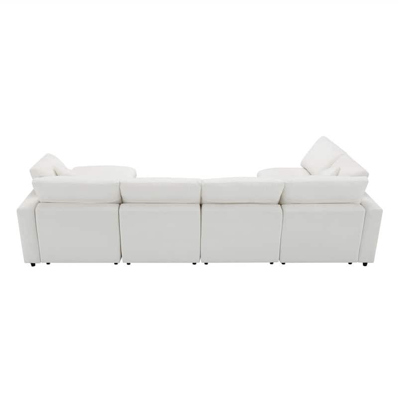 Modern Modular U-Shaped Sectional Sofa, Convertible Cloud Sleeper Sofa Bed, 6 Seat Chenille Sectional Couch Set with Ottoman
