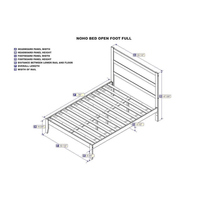 Full Bed Frame Grey Modern Platform Bed Wood Slat Support Charging Station
