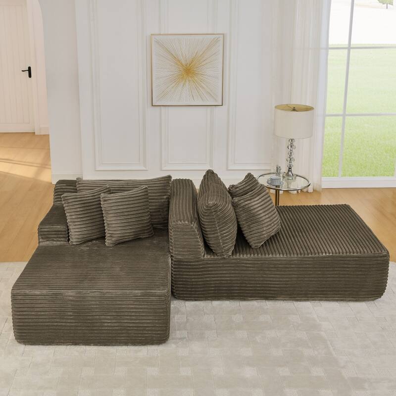 Compressed Two-seater Lazy Velvet Fabric Sofa Lounge Chair - Brown