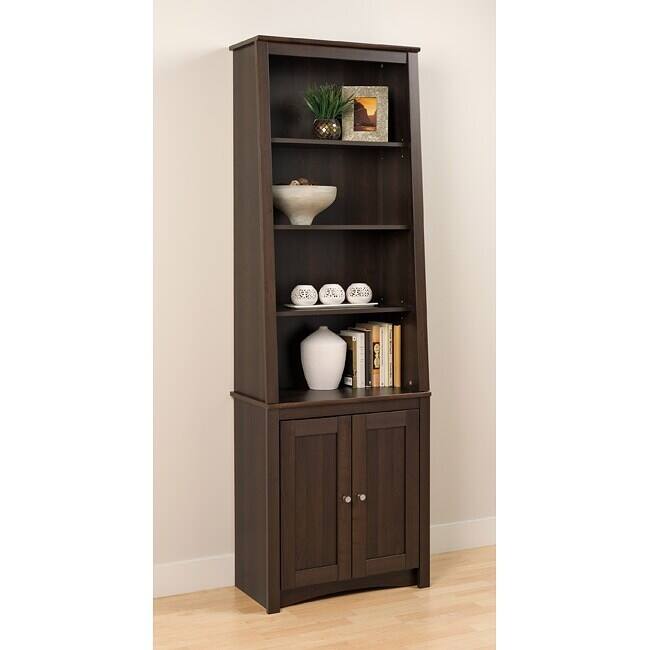 Everett Espresso Slant-back Shaker Door Bookcase - 26.25"W x 80"H x 14.25"D