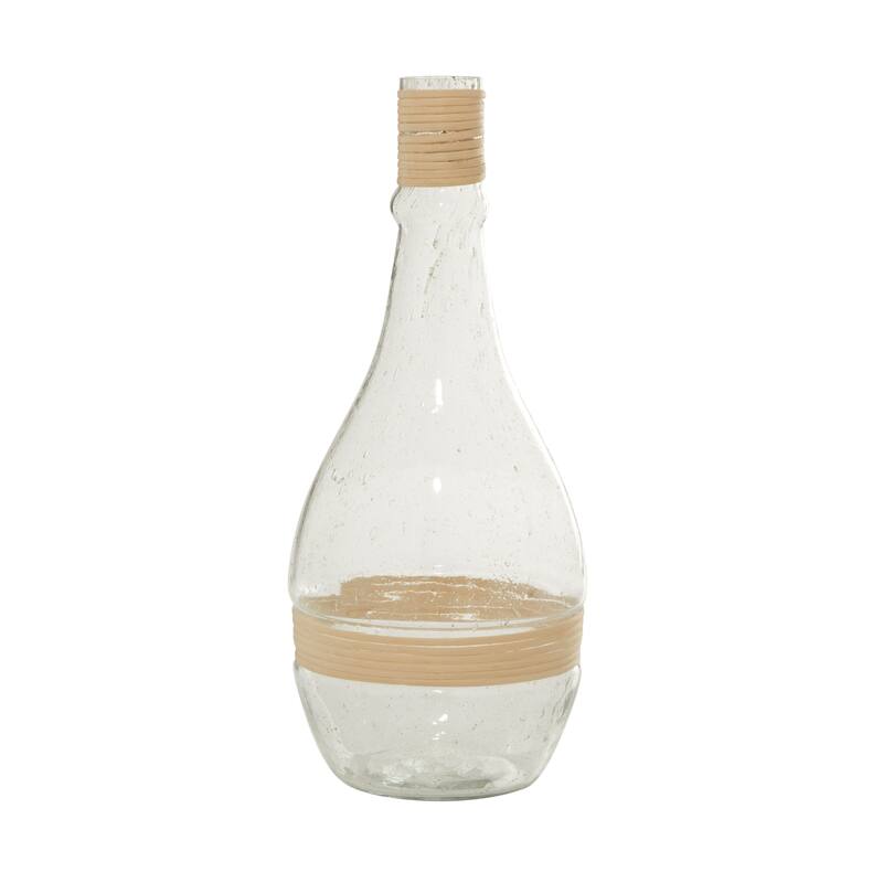 Black or Clear Glass Vase with Rattan Detail