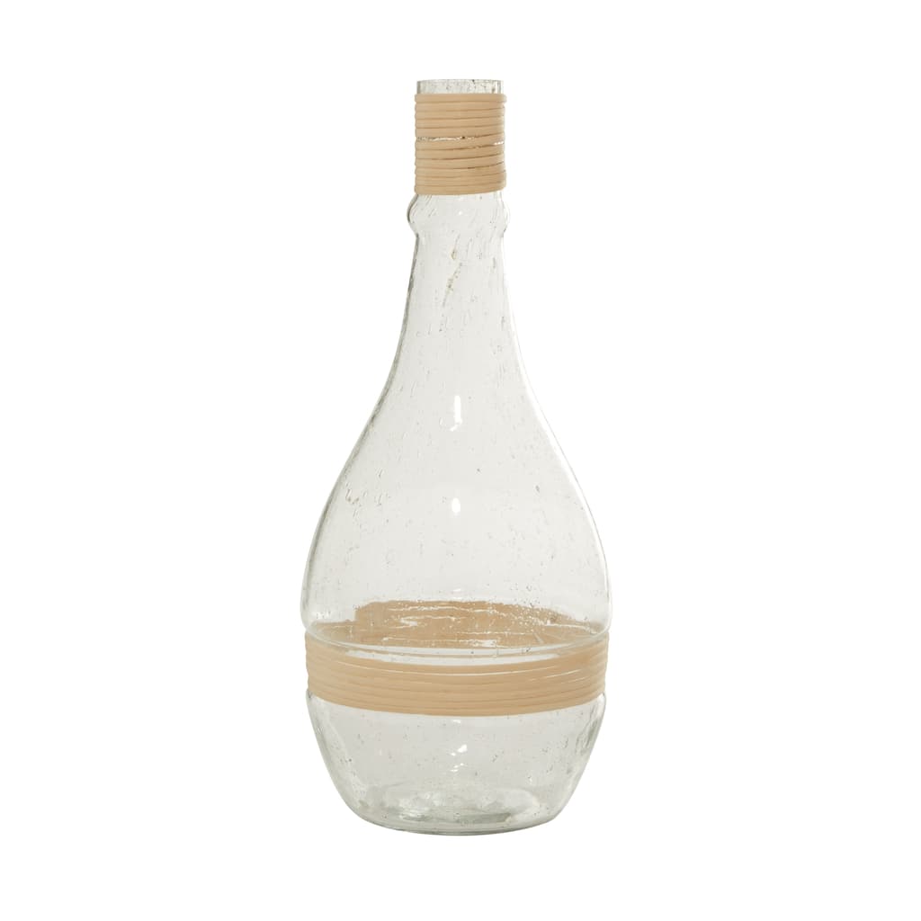 Black or Clear Glass Vase with Rattan Detail