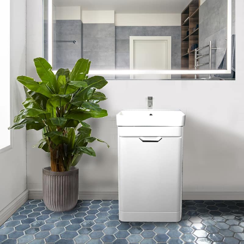 Highpoint Collection White Glossy Modern Floor Vanity Single Door