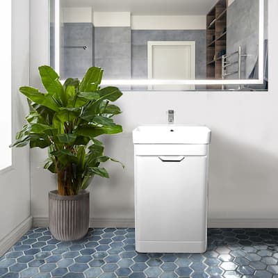 Highpoint Collection White Glossy Modern Floor Vanity Single Door