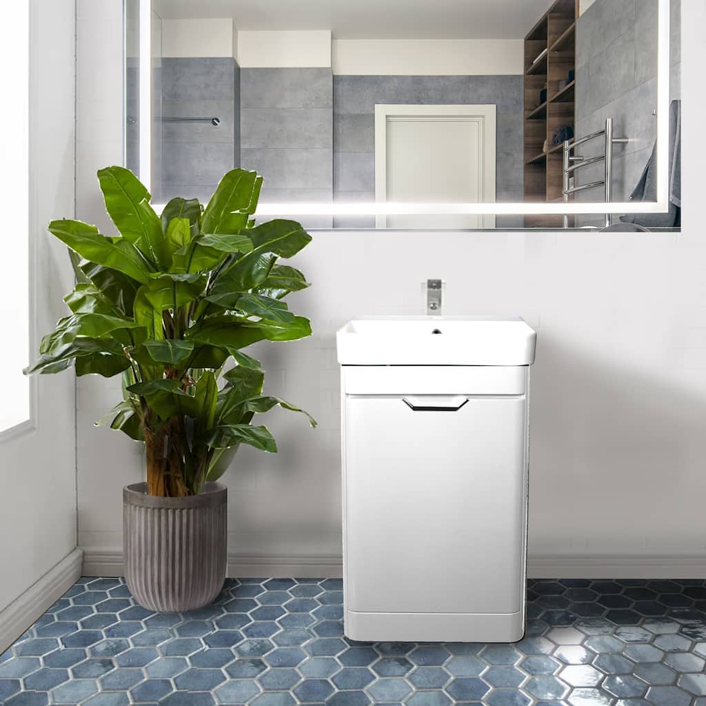 Highpoint Collection White Glossy Modern Floor Vanity Single Door