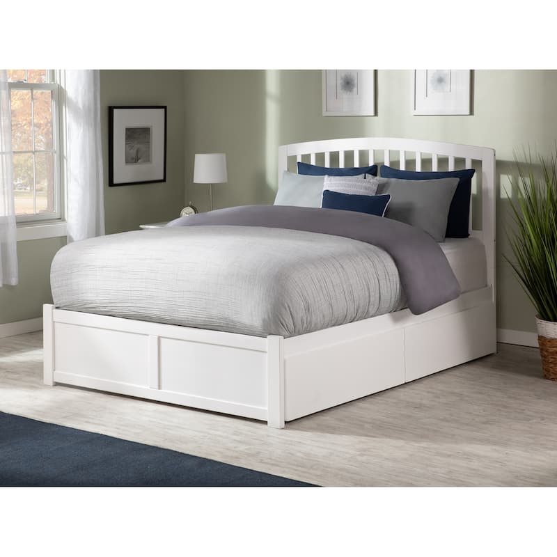 Richmond Queen Platform Bed with Foot Board and 2 Bed Drawers in White