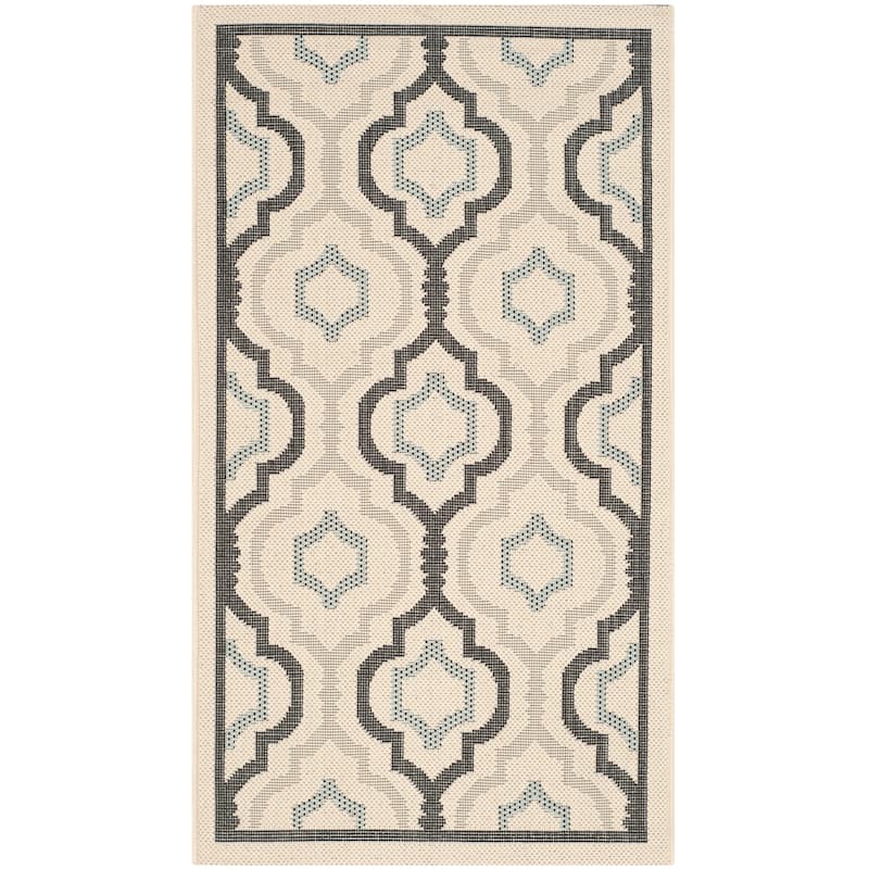 SAFAVIEH Courtyard Oyvor Indoor/ Outdoor Waterproof Patio Backyard Rug - 2' x 3'7" - Ivory/Black