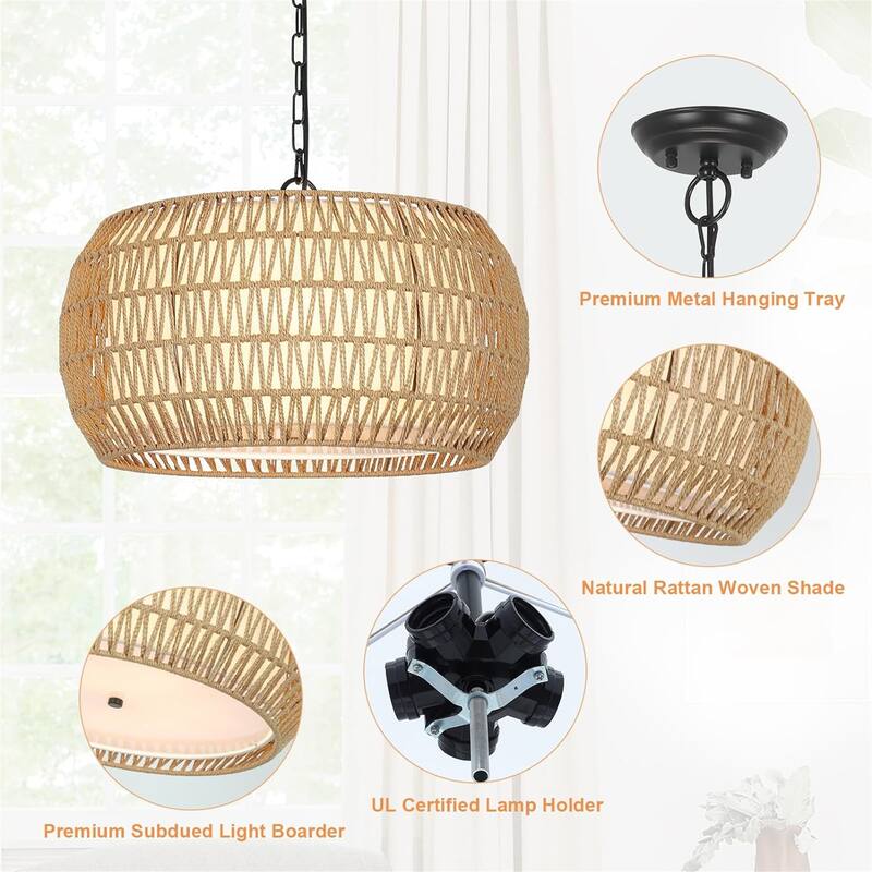 Rattan Farmhouse Brown Chandelier Light Fixtures