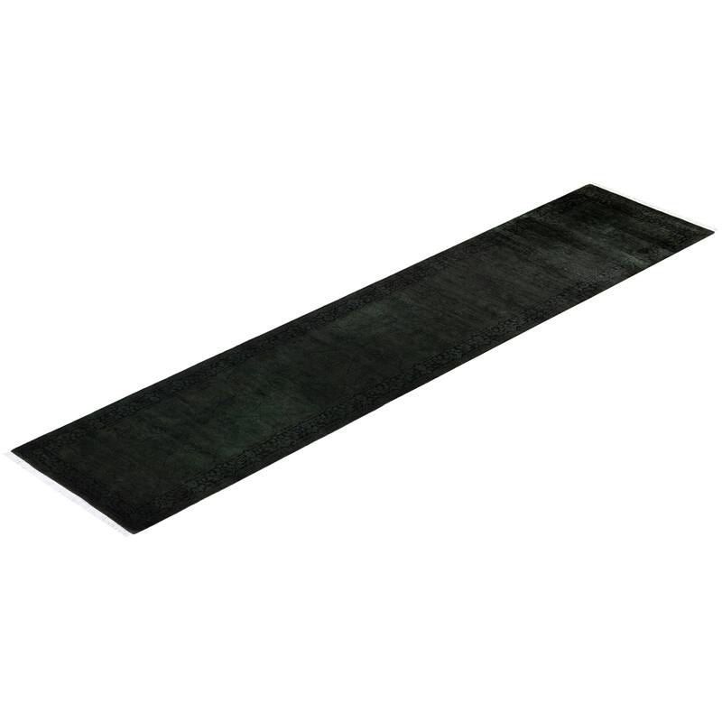 Overton Hand Knotted Wool Vintage Inspired Modern Contemporary Overdyed Black Runner Rug - 2' 6" x 11' 10"
