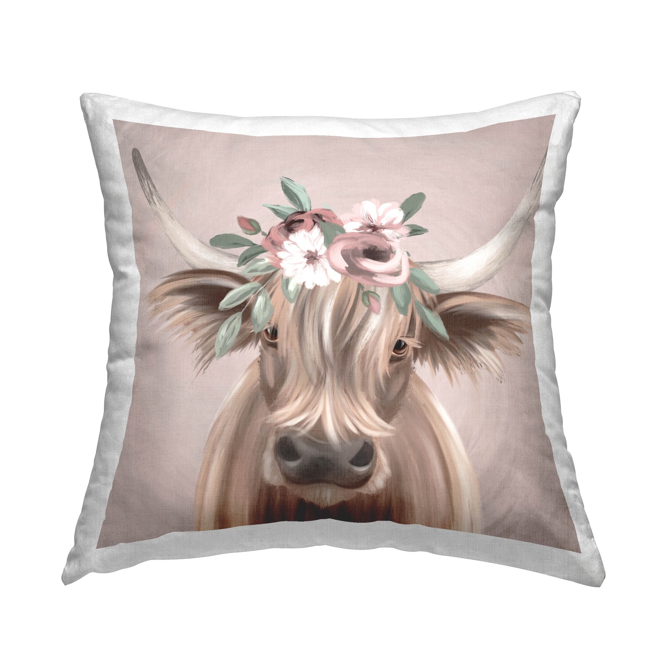 Stupell Fluffy Cattle Flower Crown Printed Throw Pillow Design by Jo Taylor