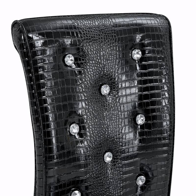 Set of 2 Retro Alligator Skin Upholstered Dining Chairs with Crystal Buckle Design & Faux Leather