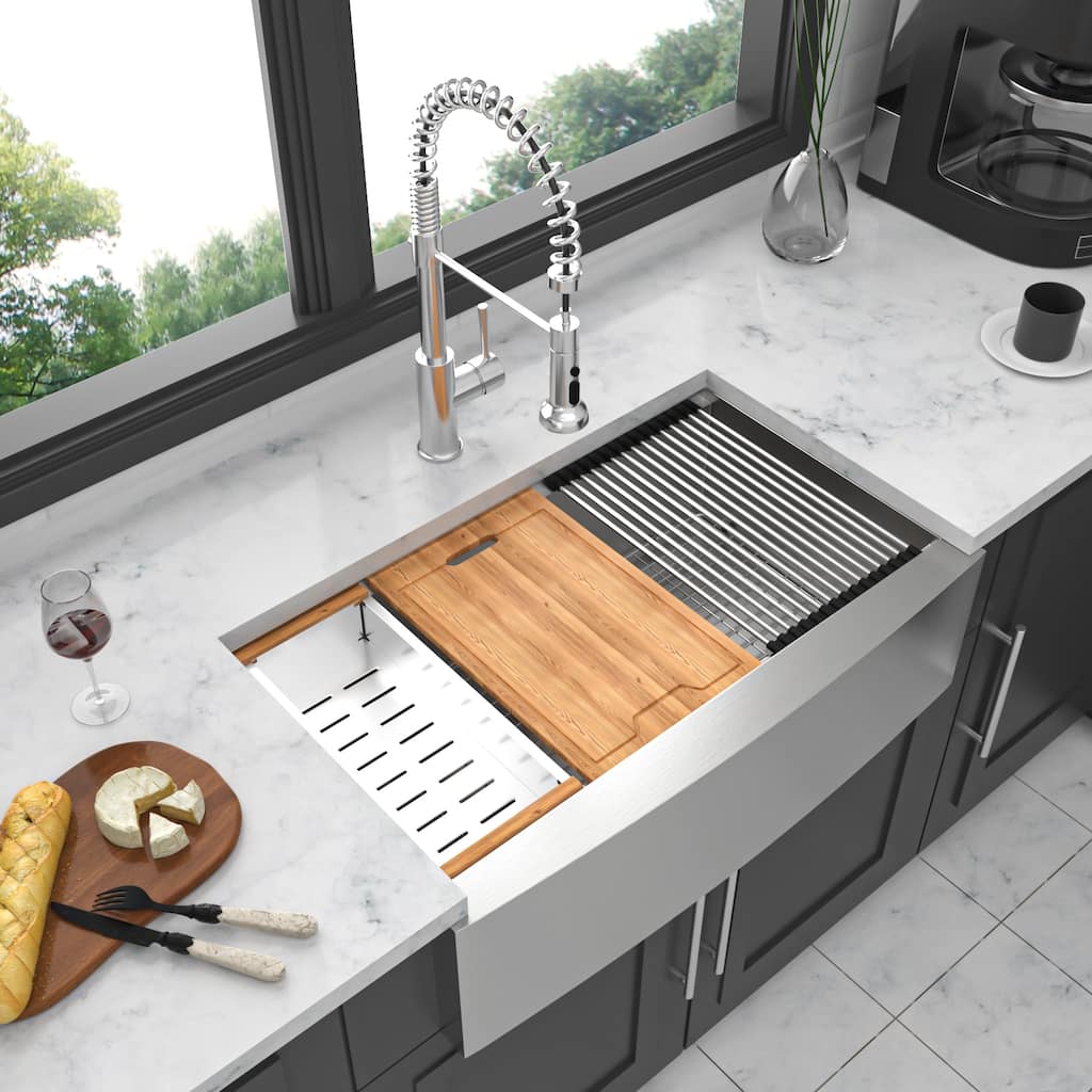 30 Farmhouse Sink Workstation Stainless Steel 16 gauge Apron Front Kitchen Sink