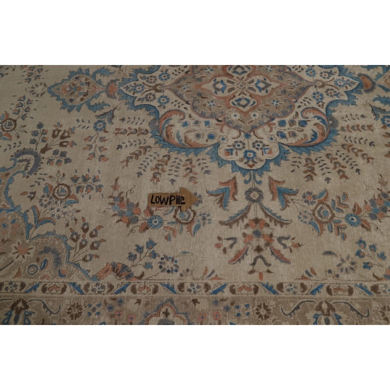 Hand Knotted Oriental 100% Wool Carpet Traditional Floral Beige & Ivories Tabriz Area Rug - 11' 0'' X 8' 2''