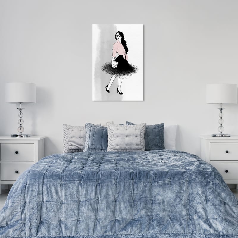 Wynwood Studio Canvas Fashion and Glam Walking in the Air Black and Light Pink Glam Wall Art Canvas Print - 36 x 24