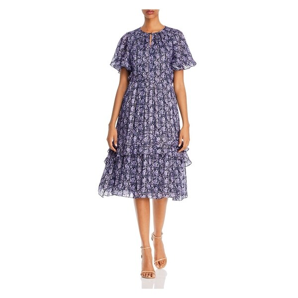 Shoshanna Purple Short Sleeve Below The Knee Dress 12