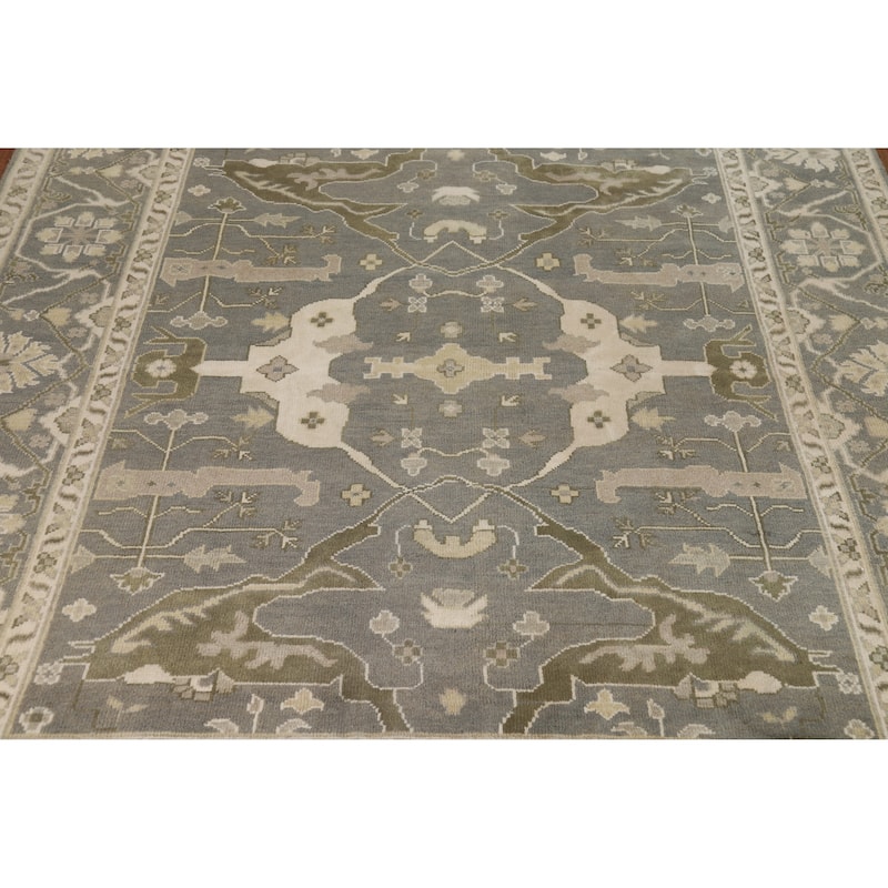 Transitional Gray Oushak Indian Area Rug Hand-Knotted Wool Carpet - 8'1" x 9'9"