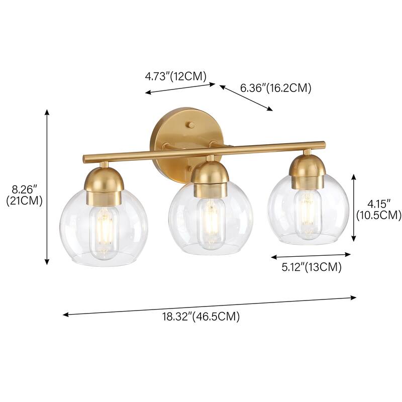 3-Light Metal Bathroom Vanity Lights Glass Shade Wall Sconces