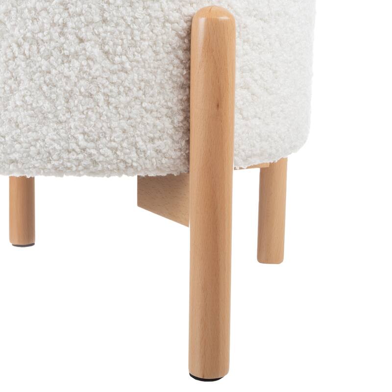 Storage Ottoman - Round Sherpa Footrest or Storage Organizer with Removable Top by Lavish Home (White)