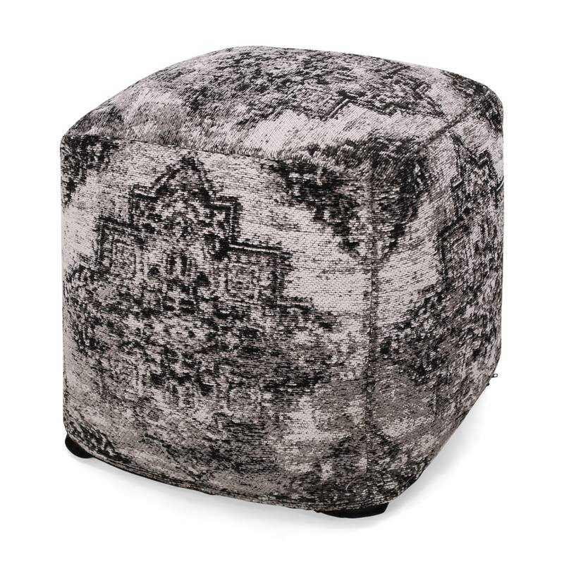 Decker Hand-Loomed Boho Fabric Cube Pouf by Christopher Knight Home - Tufted - 16.00" W x 16.00" D x 16.00" H - Pattern - Pouf - Polyester/Cotton - Assembled - Black, Beige - Fabric - Modern & Contemporary - No - Square - Damask