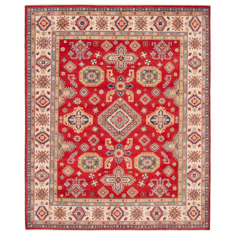 ECARPETGALLERY Hand-knotted Uzbek Ghazni Red Wool Rug - 8'1 x 9'11 - Red - 8'1 x 9'11