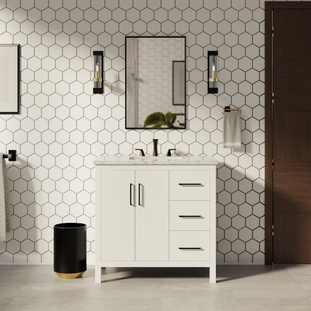 KitchenBathCollection Copenhagen 36" Bathroom Vanity with Engineered Marble Top