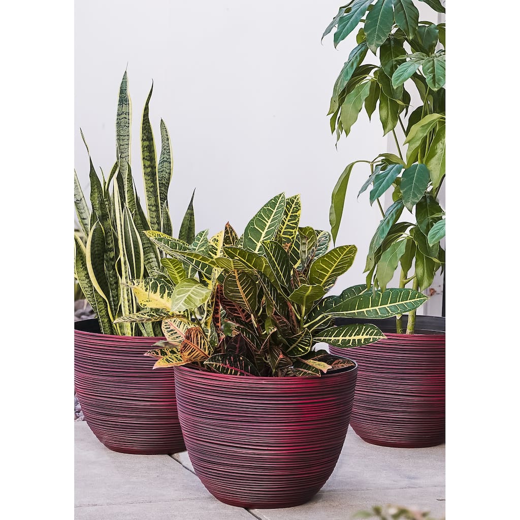 Xbrand Modern Nested Round Textured Pot Planter, Set of 3, 12 Inch Tall, Red