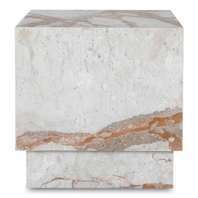 NADAAL STUDIOS Tahlira Accent Table, Square Breccia Aurora Marble Top with Recessed Base, MDF Core, Breccia Marble