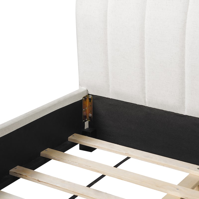 Christopher Knight Home - Serena Modern Linen Upholstered Bed Frame with Thick Headboard and Wooden Legs