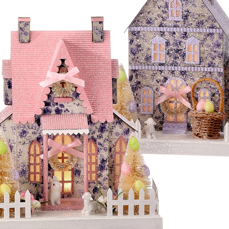 8"LED Cardboard Manor House Set of 2