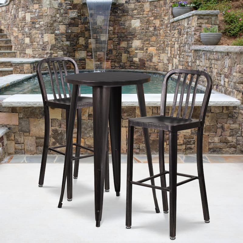 Indoor/Outdoor Commercial Grade Metal Modern Barstools (Set of 2) - Black-Antique Gold