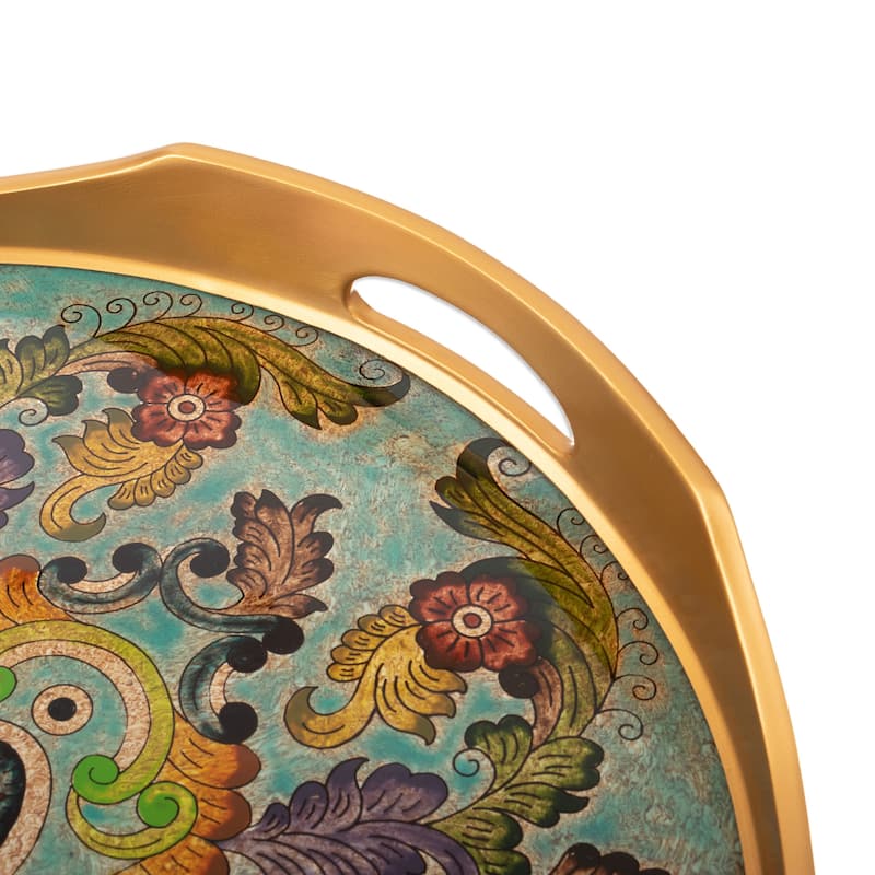 Novica Handmade Baroque Reef Reverse-Painted Glass Tray