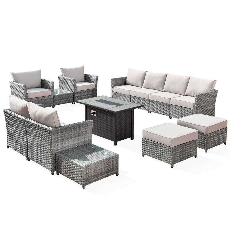 XIZZI 13-piece Outdoor Patio Wicker Furniture Set with Fire Table