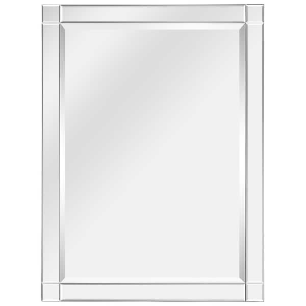 Moderno Squared Corner Beveled Rectangle Wall Mirror, Solid Wood Frame, 1"-Beveled Center Mirror, Ready to Hang - Clear. Opens flyout.