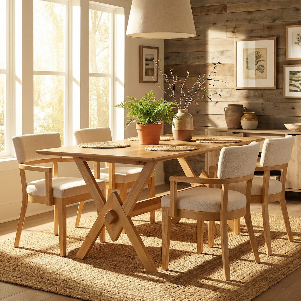 Christopher Knight Home - Modern 5-Piece Dining Set with Rectangular V-Base Dining Table & Hand-Woven Upholstered Dining Chairs