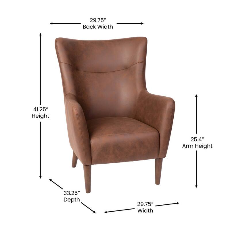 Commercial Upholstered Wingback Accent Chair with Wooden Frame and Legs - 33.25"D x 29.75"W x 41.25"H