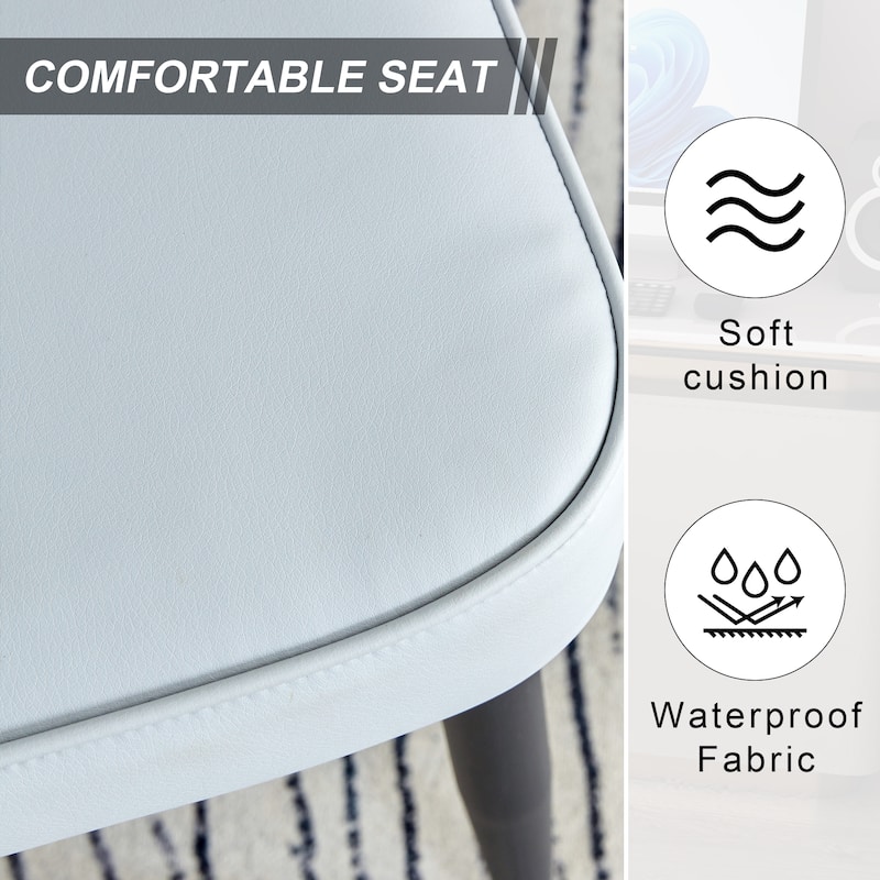 Dining Chairs, Black Pu Leather Curved Backrest And Seat Cushions, Electroplated Metal Chair Legs,A Set Of 4 Chairs.