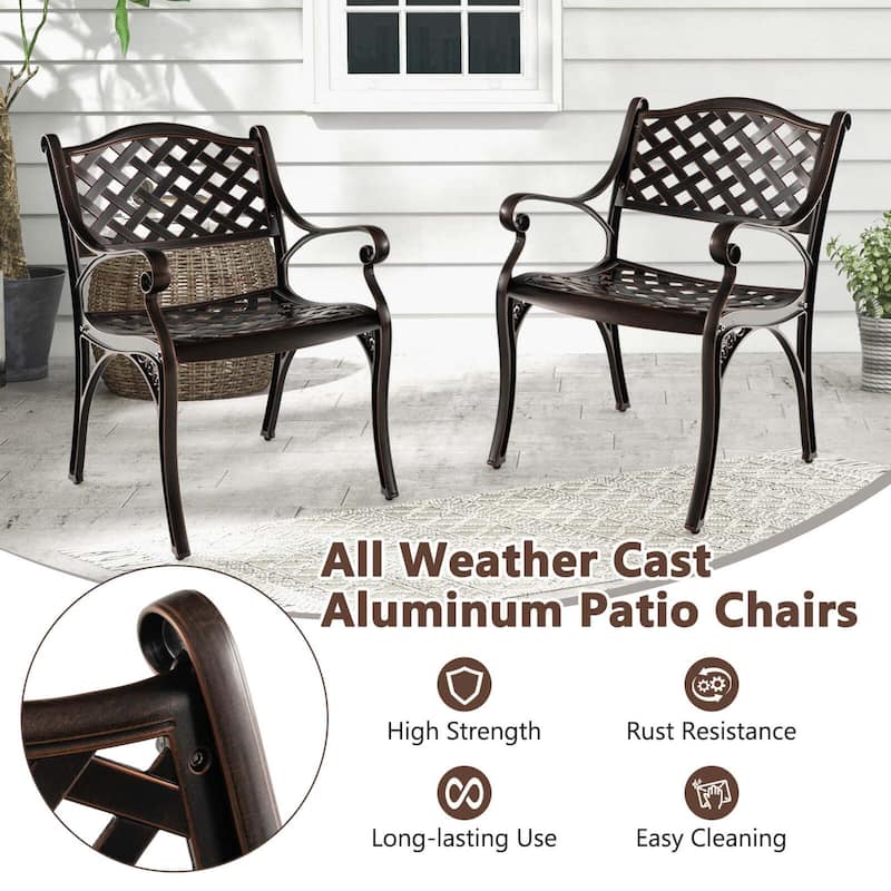Costway 2/4 PCS Cast Aluminum Patio Chairs Set of 2 All Weather